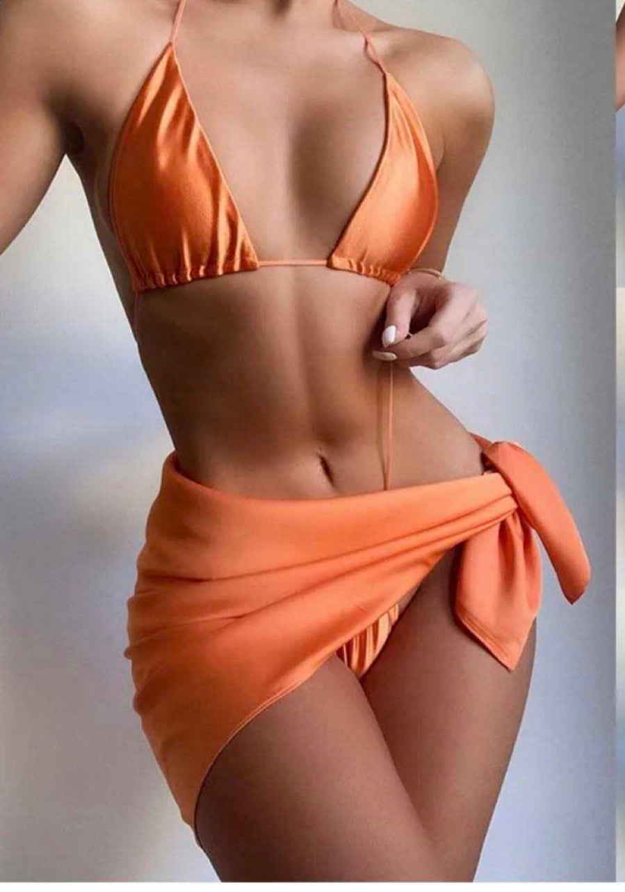 Satin bikini 3 piece set